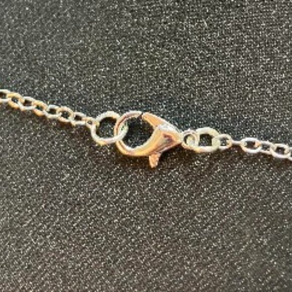 Handcrafted Sapphire Blue Cabochon Clear Cubic Zirconia Pearl Pendant Pin  20" - Picture 11 of 11